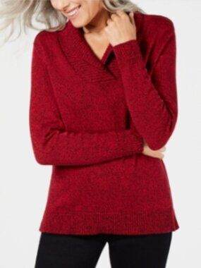 Karen Scott Women's Red Marled Shawl Collar Sweater XL